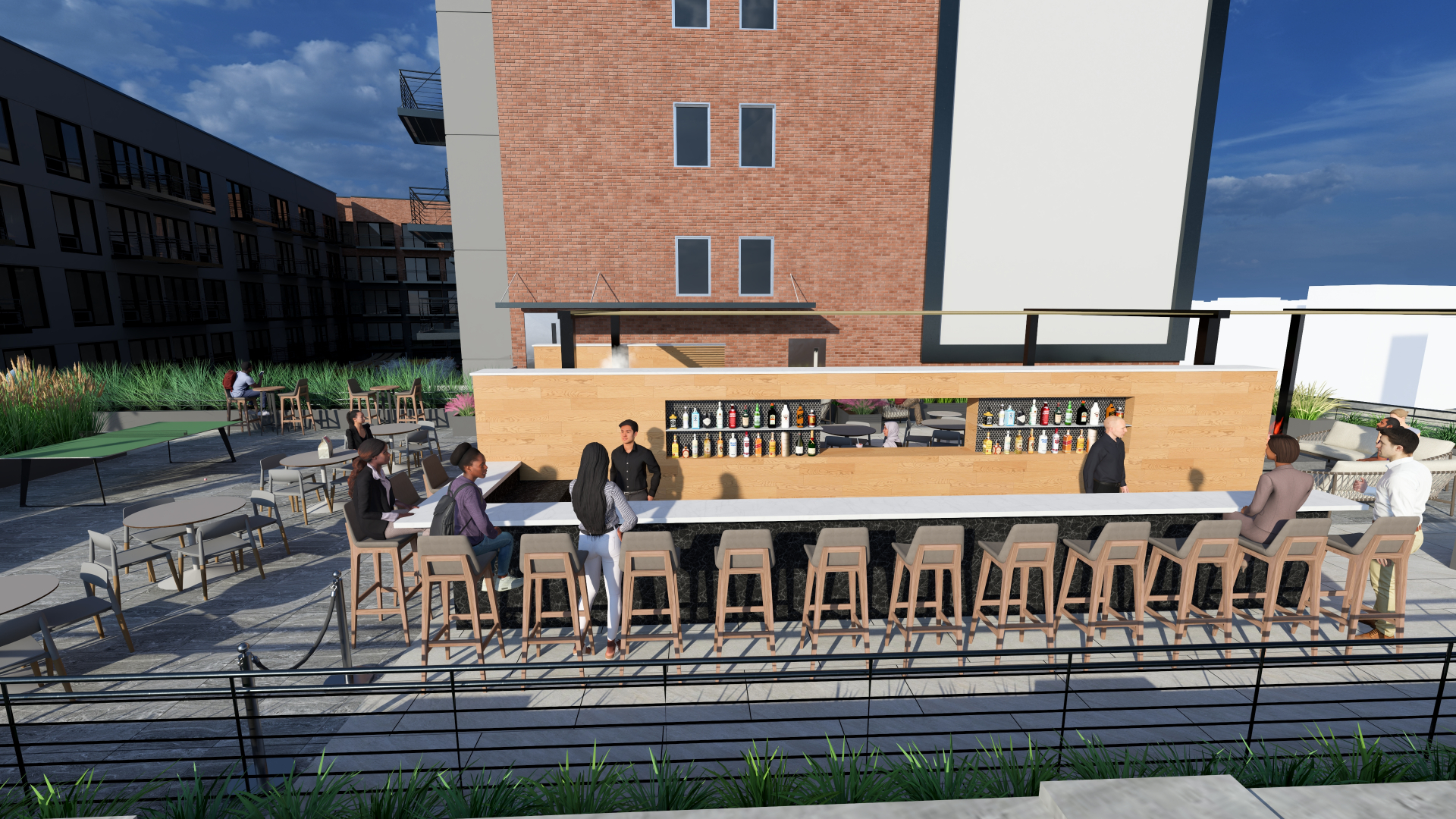 Rooftop terrace bar and social seating