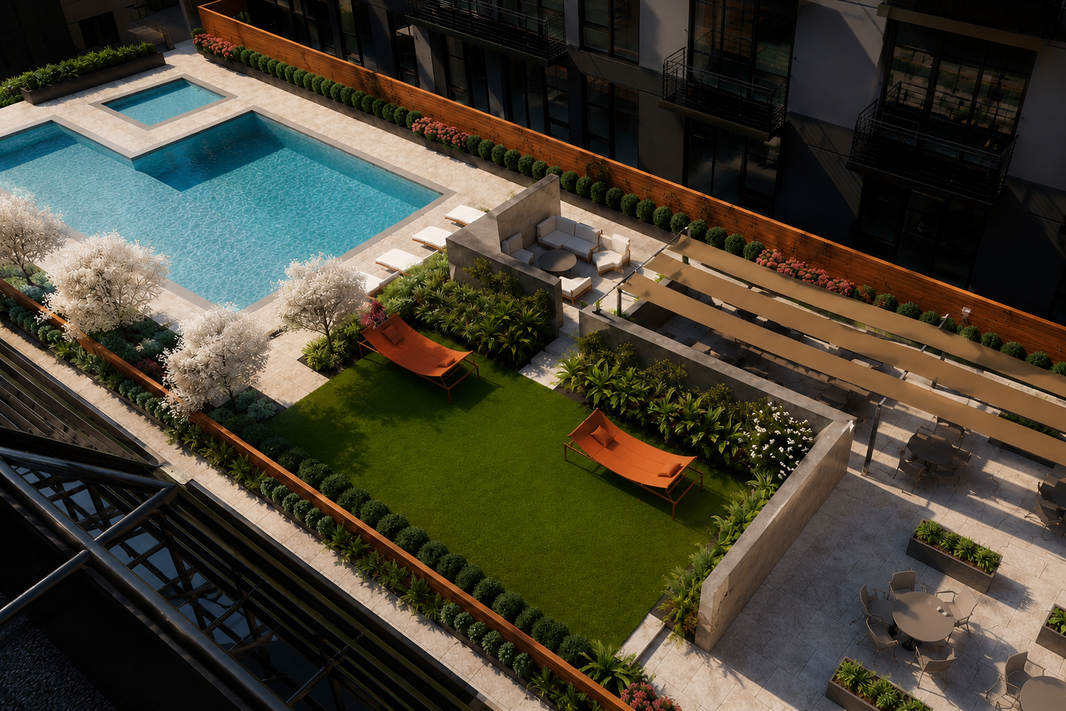 Pool Deck and Courtyard aerial